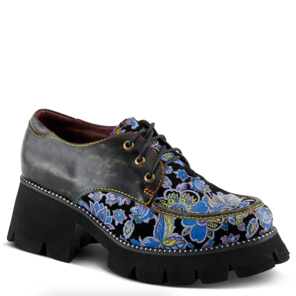 L'Artiste Spring Step Lugged Platform Floral Oxford Lace Up Bootie Sz 8.5